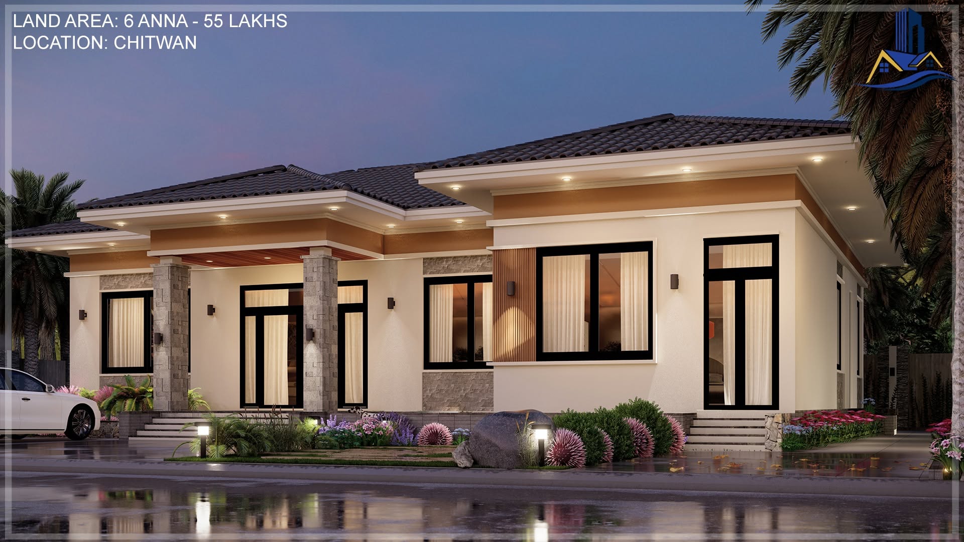 Single-storey tiled-roof bungalow in Chitwan